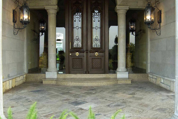 solara-custom-classic-steel-outdoor-lighting-entrance-bounganvillea